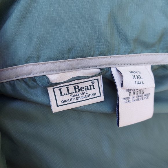 NWOT LL BEAN STOWAWAY FULL ZIP HOODED RAIN JACKET MENS XXL TALL GREEN 0 AKD6 FAB - Picture 8 of 9